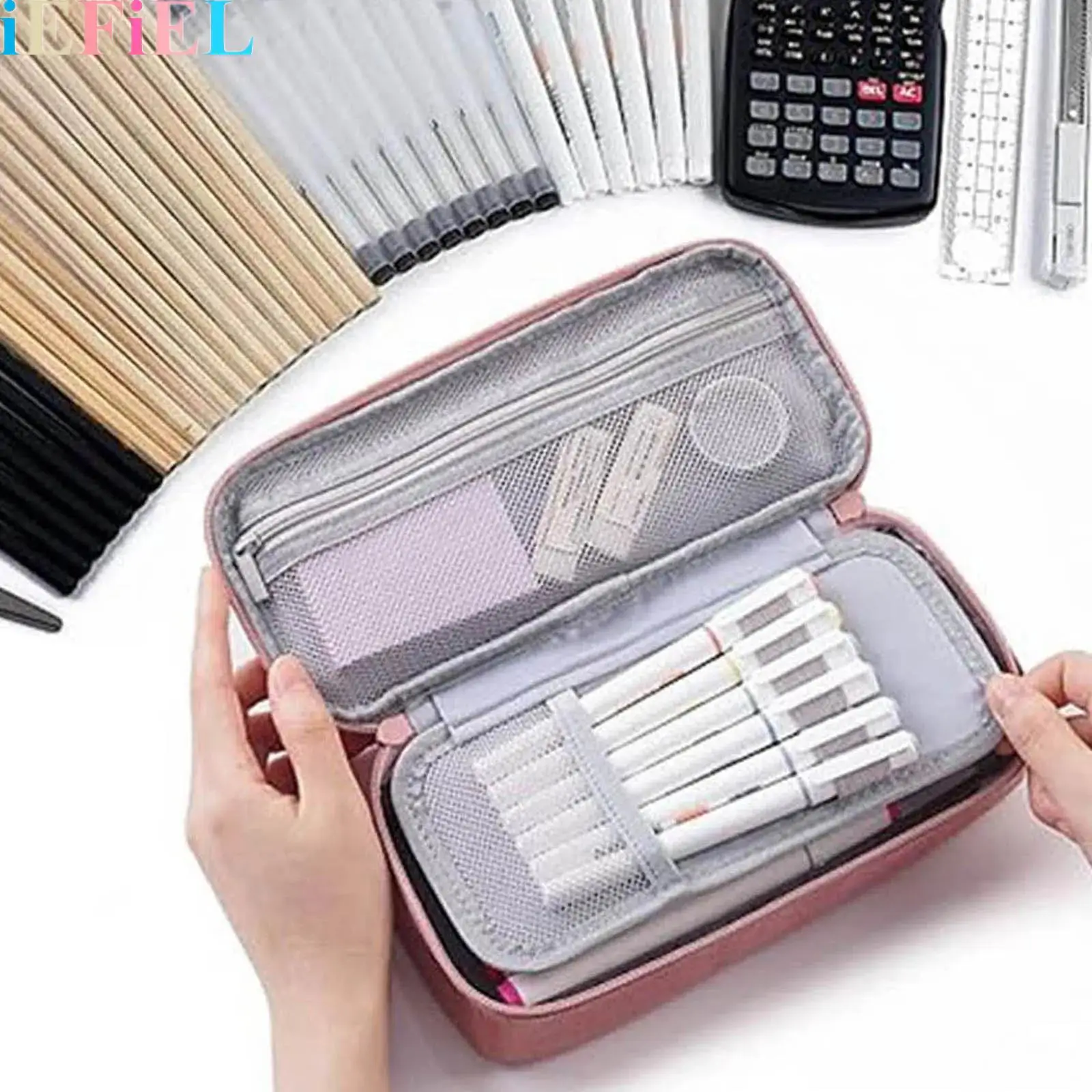 

Students Large-capacity Pencil Case Organizer for Stationery Solid Color Marker Case School Supplies for School Use