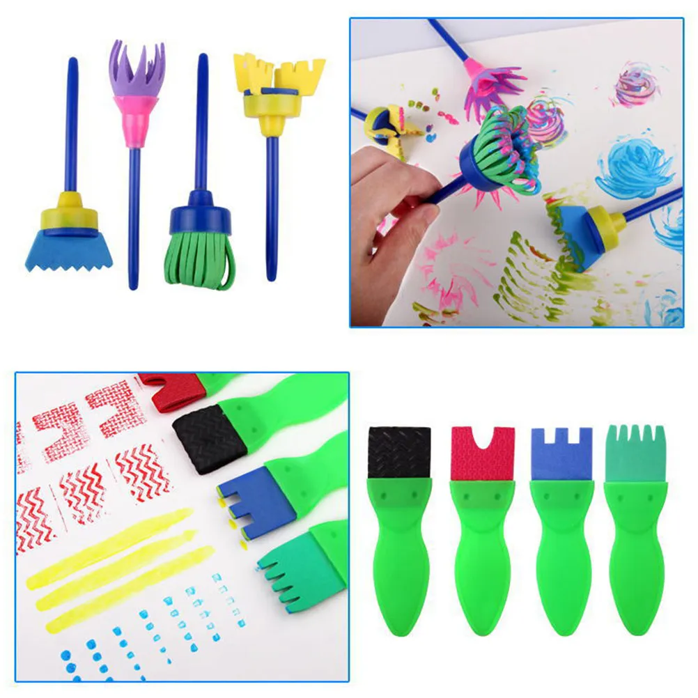 1Set Sponge Art Painting Brush Set for Reusable Easy Clean Drying Kindergarten Home Art Lesson DIY Family Craft Stamp