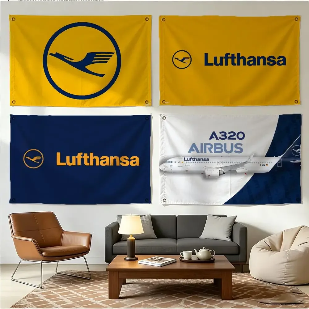Streamlined Classic Airline L-Lufthansa Flags Four Ring Borderless Art Decor Indoor Outdoor Use Simple Hang And Install