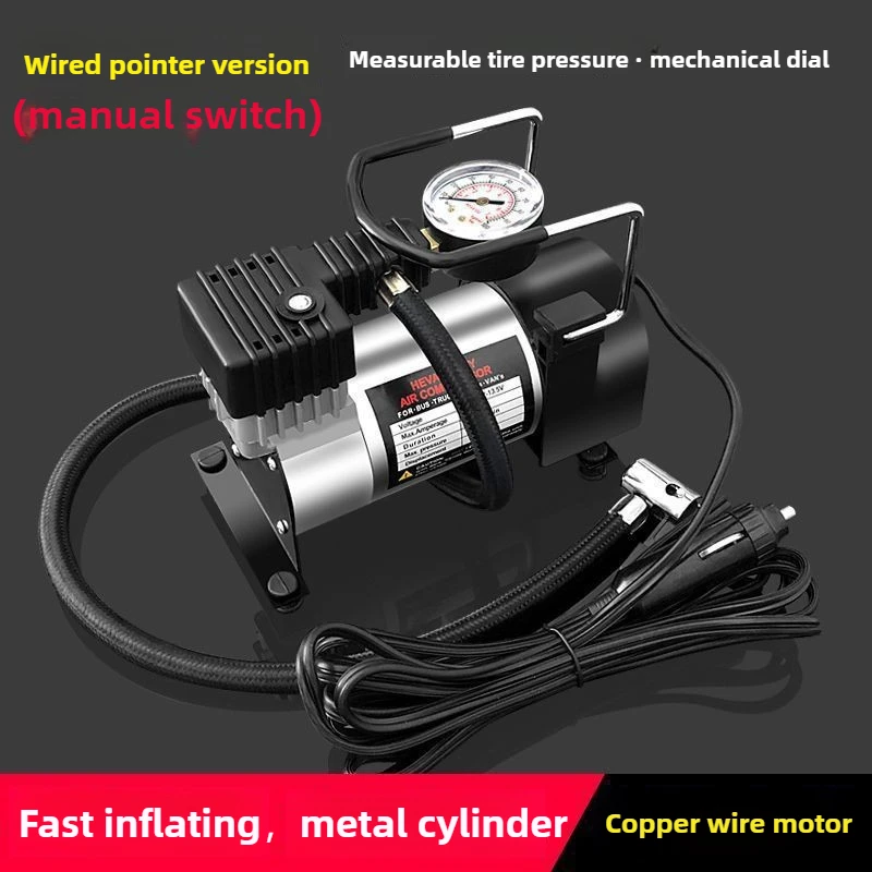 Single-cylinder Car Tire Air Compressor 12V Inflator Electric Pump with Pressure Gauge Portable Inflation Pump with LED Light