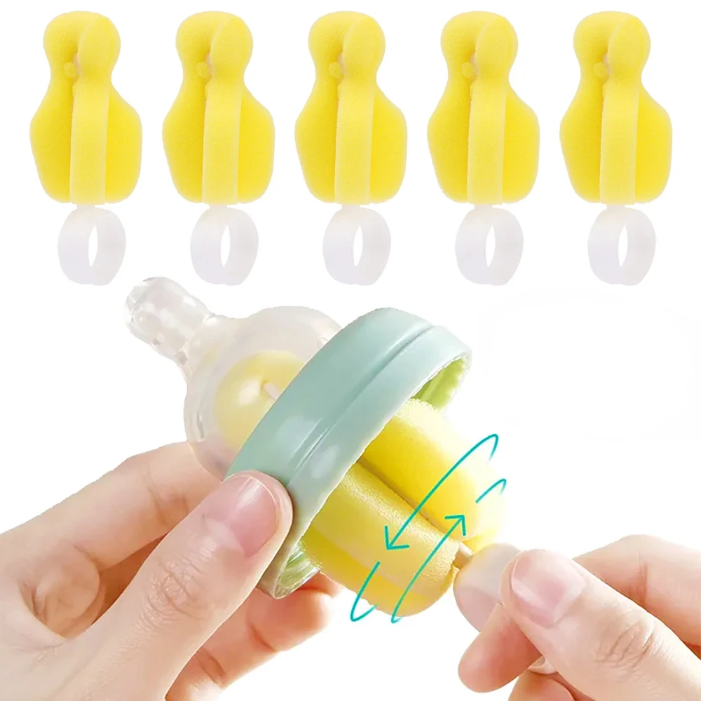 1/12Pcs Nipple Sponge Brush 360 Degree Rotating Handheld Cleaning Brush For Nipple Milk Bottle Cleaner Household Sponge Brush