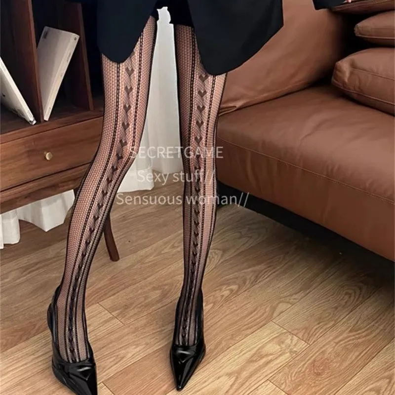 

Sexy Hollowed Out Lace Tights Geometric Striped Patterned Fishnet Pantyhose For Women