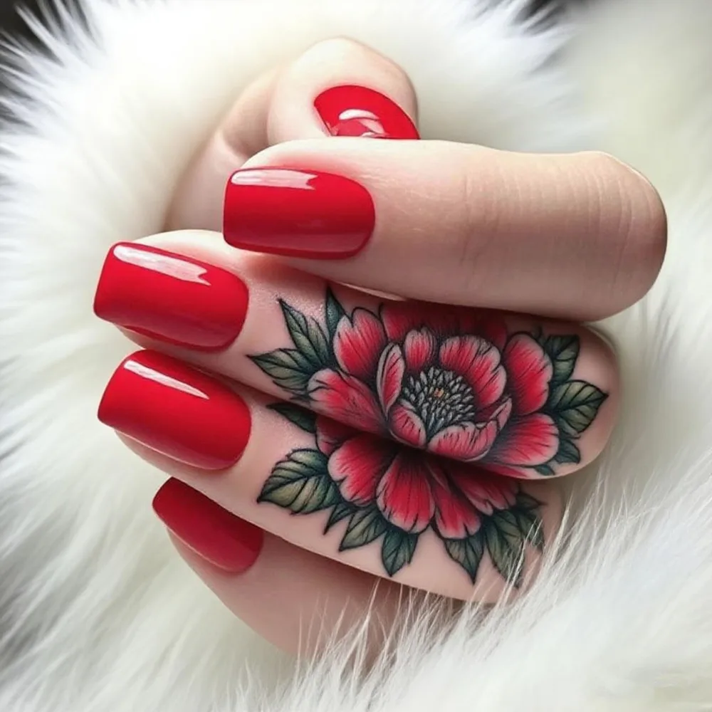 48Pcs Shiny Red Fake Nails With Jelly Glue Short Square Artificial Press On False Nail Full Cover Finger Tip Manicure Tool