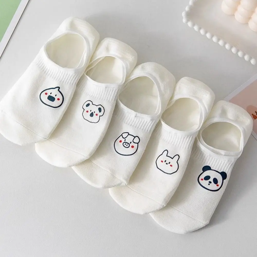 

10Pairs Cute Cartoon Women Invisible Socks Sweet Thin Cute Boat Socks Hosiery Non-slip Bear White Socks Comfortable