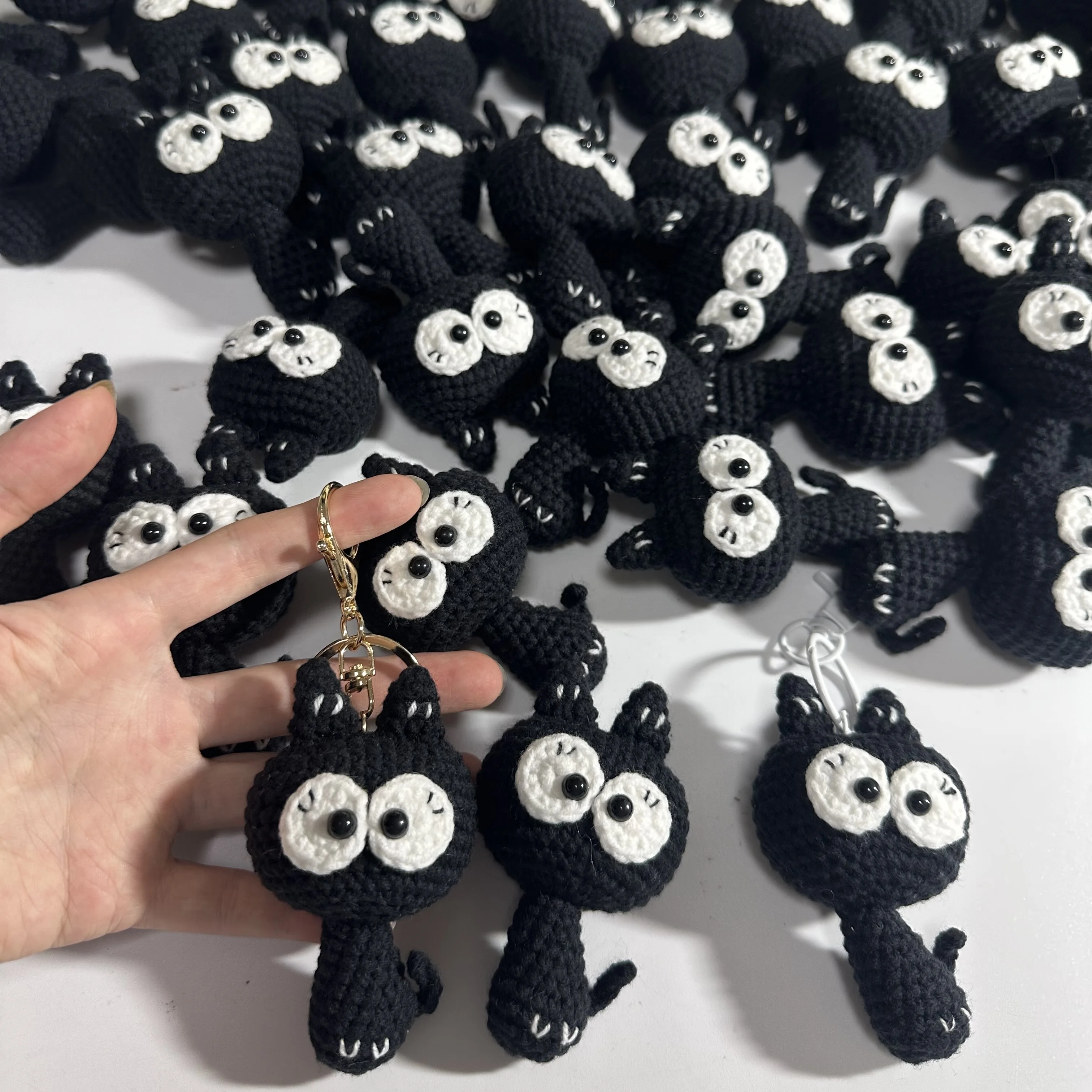 

Handmaking Crochet Keychains For Gifts Cute Cat Keyrings Pendant Accessories Knitting Cartoon Small Black Cat Keychain Wholesale