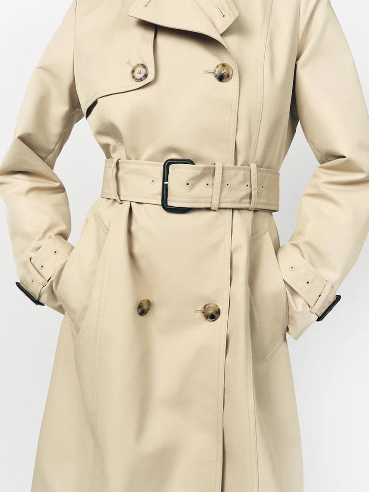 

Spring New Arrival Women's Classic Sle Belted Double Breasted Long Sve Mixed Fiber Classic Coat Commute Regular Thin