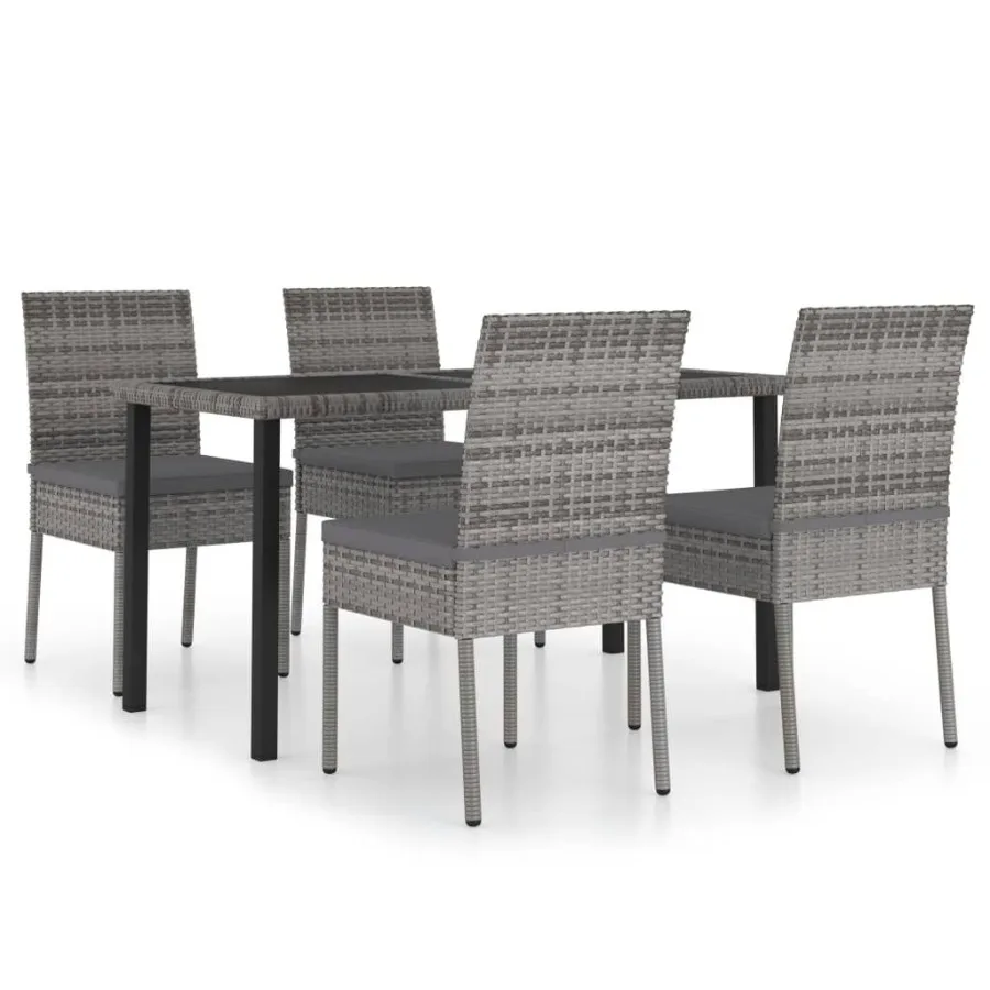 

5 Piece Patio Dining Set Poly Rattan Gray
