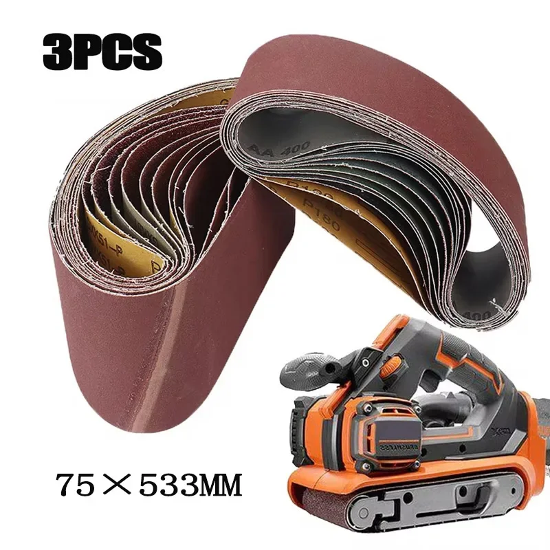 

3PCS 75x533mm Sanding Belts 80-400Grit Abrasive Bands for 3x21'' Sanders File Sander Abrasive Tools Wood Soft Metal Polishing