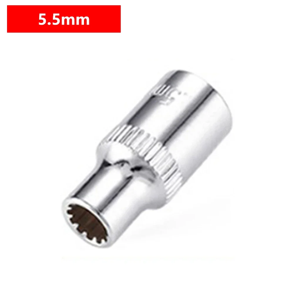 1pc 12 Point Socket Bit 1/4 Square Drive Mirror Short Head For Ratchet Wrench 4/4.5/5/5.5/6/7/9/10/11/12/13/14mm Hand Tools