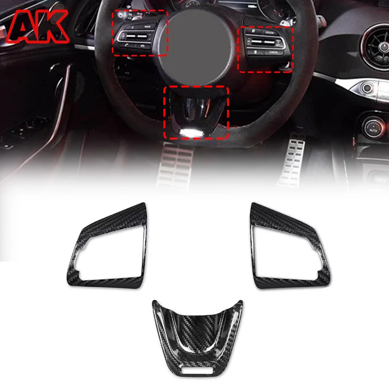 For Kia Stinger 2018-2023 Real Carbon Fiber Car Steering Wheel Three-piece Set Interior Modification Accessories