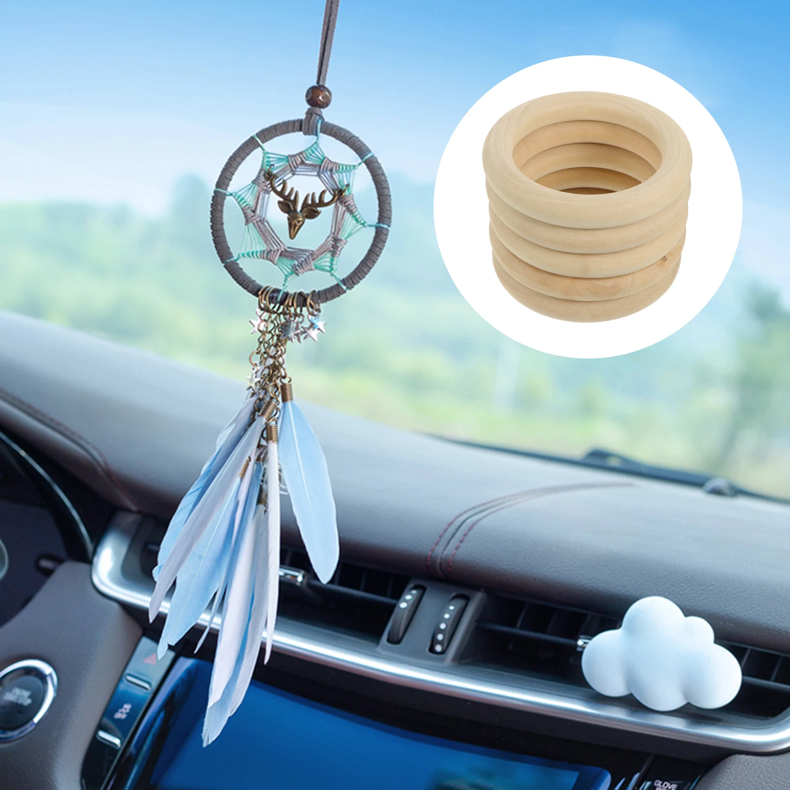 

5pcs Solid Wood Rings 100mm Unfinished Natural Color Wooden Circles for DIY Crafts Jewelry Making Sewing Accessories