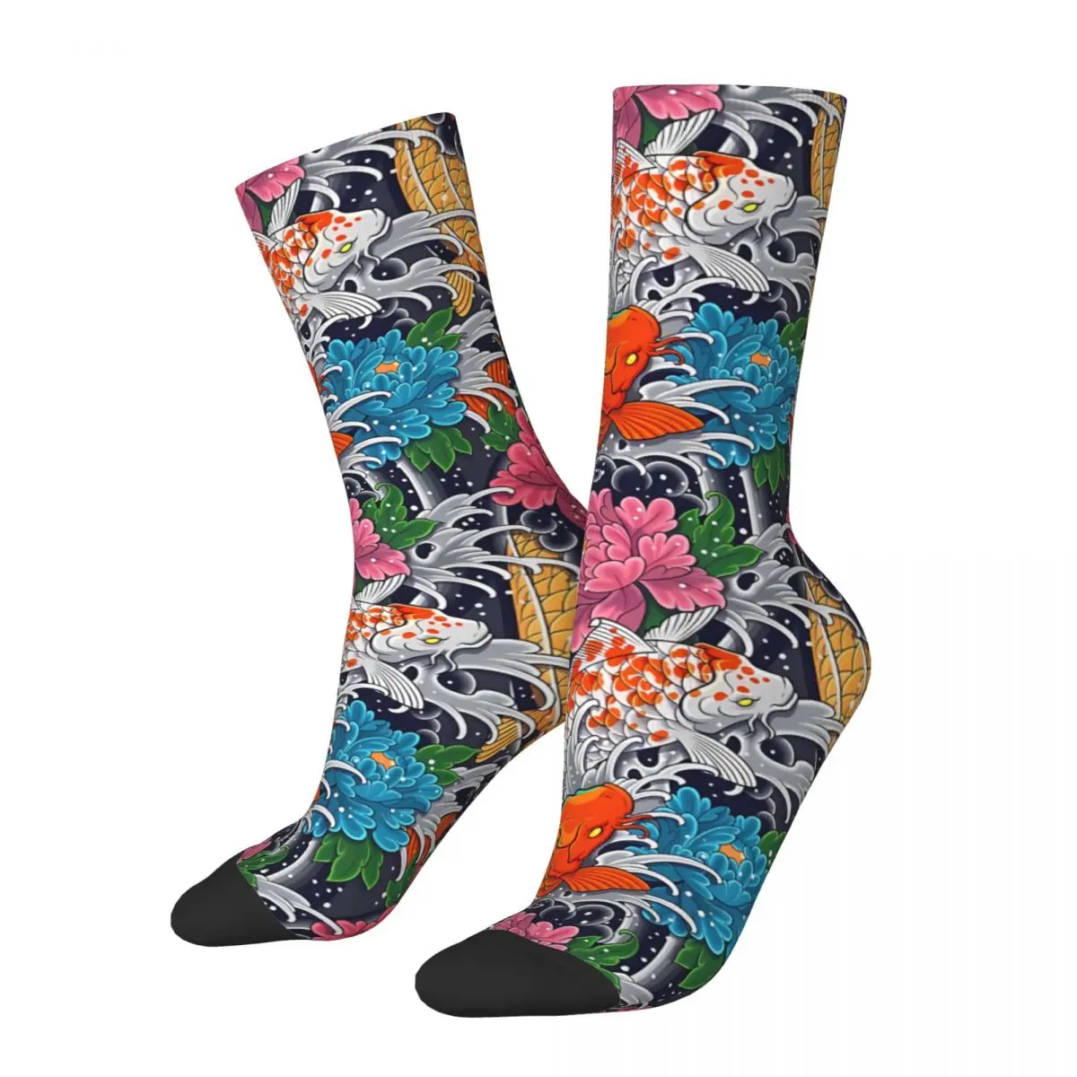 Floral Koi Fish Sock Printed Man Polyester