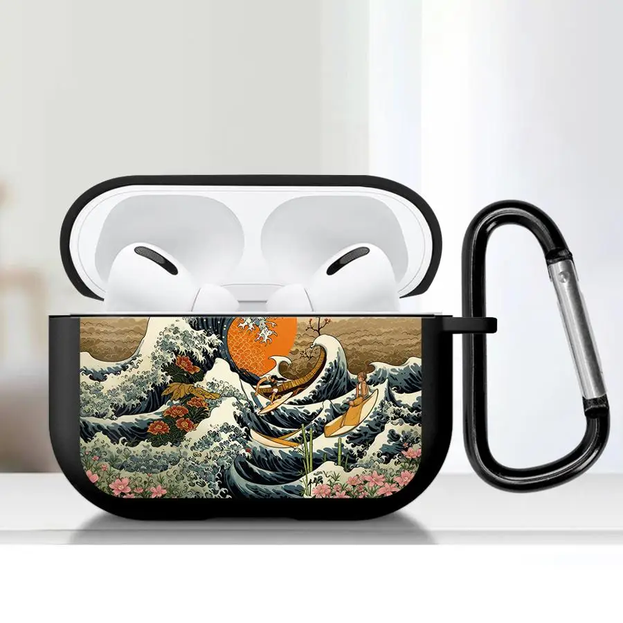 Case For Airpods 5 Pro2 4 2 3 1 Pro3 Pro Earphone Cases Cover With Hook Line Wave Mountain