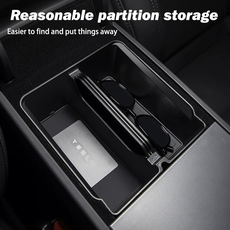 Herval For Tesla Model 3 Highland 2024 Central Control Storage Box ABS Silicone Armrest Organizer Case Car Interior Accessories