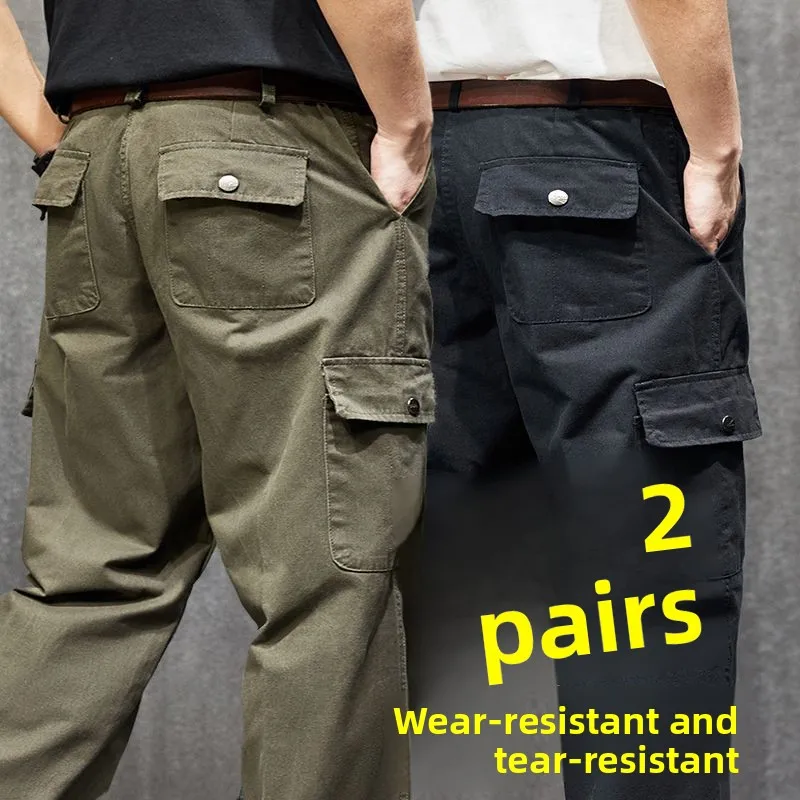 

Повседневные рабочие брюки для мужчин, летние, износостойкие, синие, для сварки, свободного кроя, с высокой талией, из смесового хлопка и полиэстера