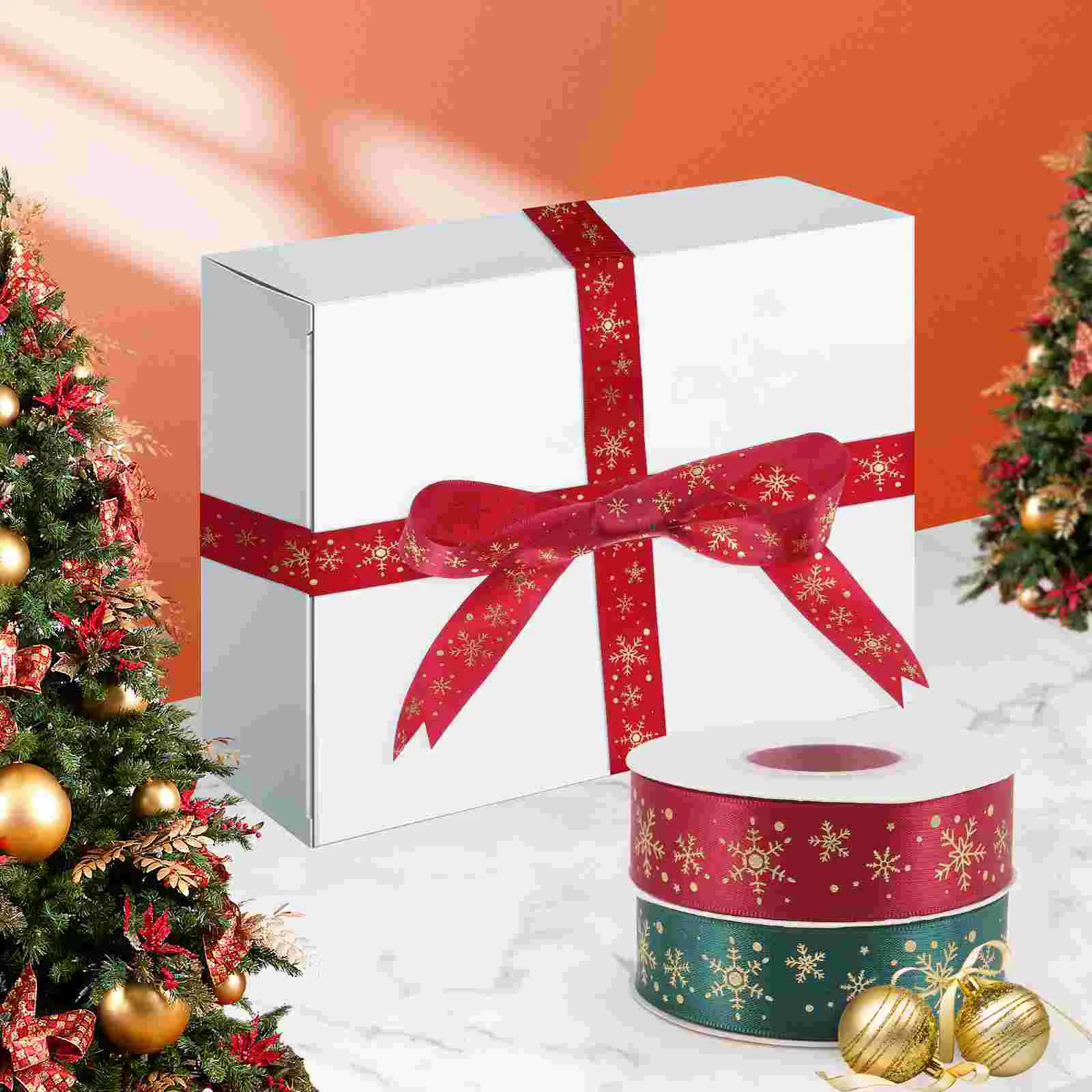 2 Rolls Christmas Ribbon Paperboard Gift Cardboard Box for Wrapping Party Ribbons Colorful Wear-resistant DIY Delicate