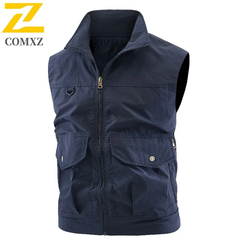 

Men Outdoor Utility Vest Stand Collar Sleeveless Workwear Photog Casual Multi-Pocket Waistcoat Hiking Breathable Layering Jacket