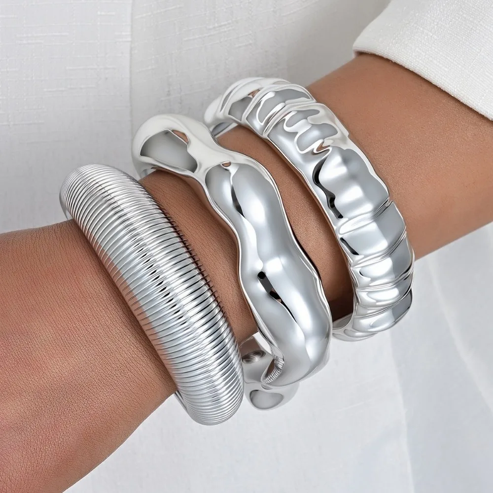 Vintage Punk Resin Bangle Set Thickened Bamboo Tube Exaggerated Chunky Bangles Wide Stackable Cuff Bracelet Set Women