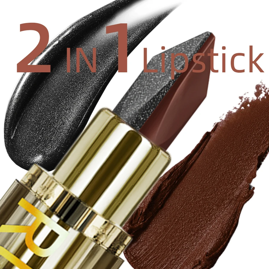 Rouge à lèvres bicolore couleur chocolat, imperméable, paillettes et mat, teinte rouge Sexy, maquillage, crayon à lèvres hautement pigmenté, cosmétiques, 1 pièce