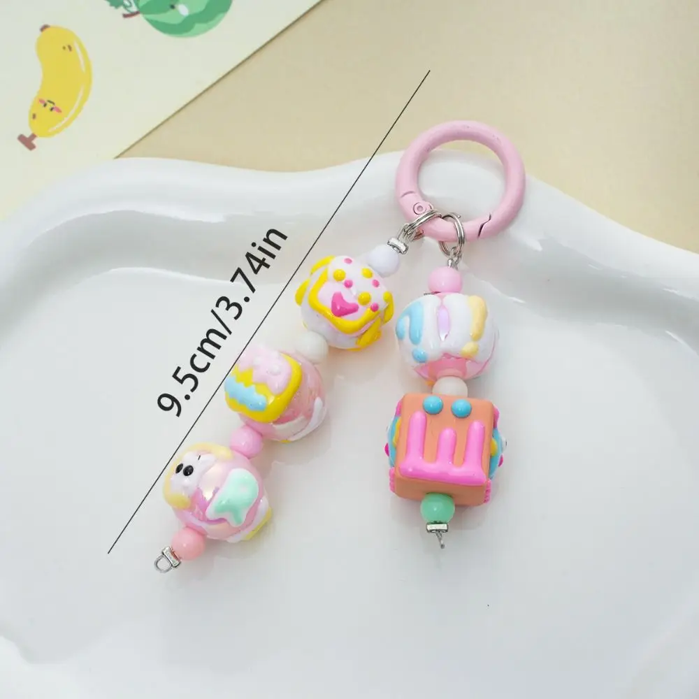 Kawaii Doll Beads Key Chain Ice Cream Painting Cartoon Pattern Cell Phone Chain Colorful Ballpoint Hand-painted Pendants