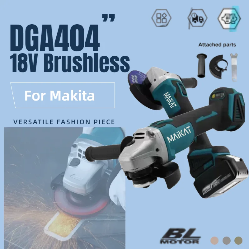 New For Makita DGA404 Brushless Lithium Electric Angle Grinder Rechargeable Cutting Machine High Power Machine Power Tool  18V