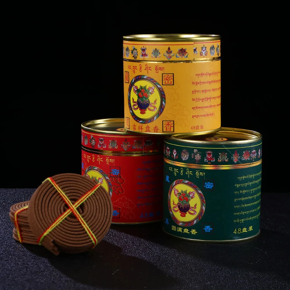 

Tibetan Tantric coil incense, Natural herbal incense for purifying air, Household pray to Buddha auspicious coil incense, 2/4h