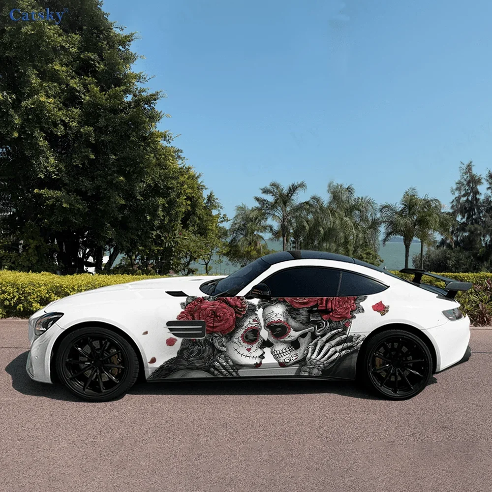 Gothic Skeleton couple Car Side Sticker PVC Self Waterproof Stick, Striking Auto Exterior Accessories Decor Protect Gift for Car