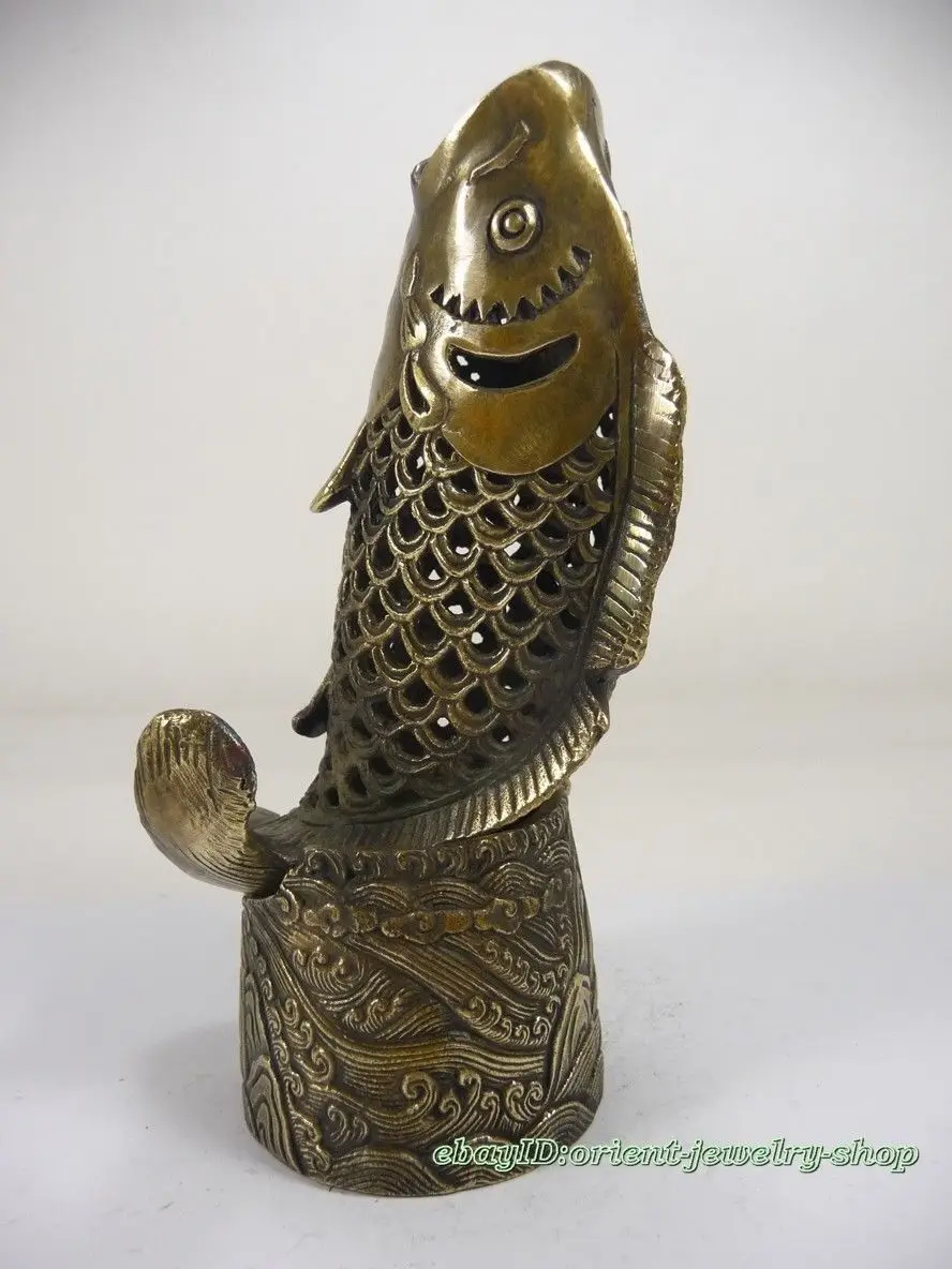 ancient Bronze Wealth Fish Statue Box tamp Incense Burners Censer
