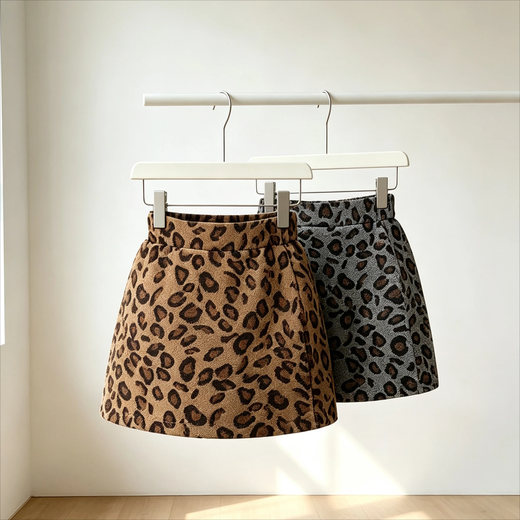 Girls Leopard Print A-Line Skirt High Waist Mini Skirt with Side Zipper Kids Y2K Style Warm Winter Bottom for Streetwear Look