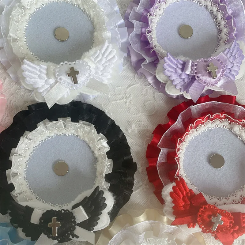 New Lace Trim Badge Holder Angel Wings Love Bow Pins Display Base Handmade Finished Product Badge Ita Bag