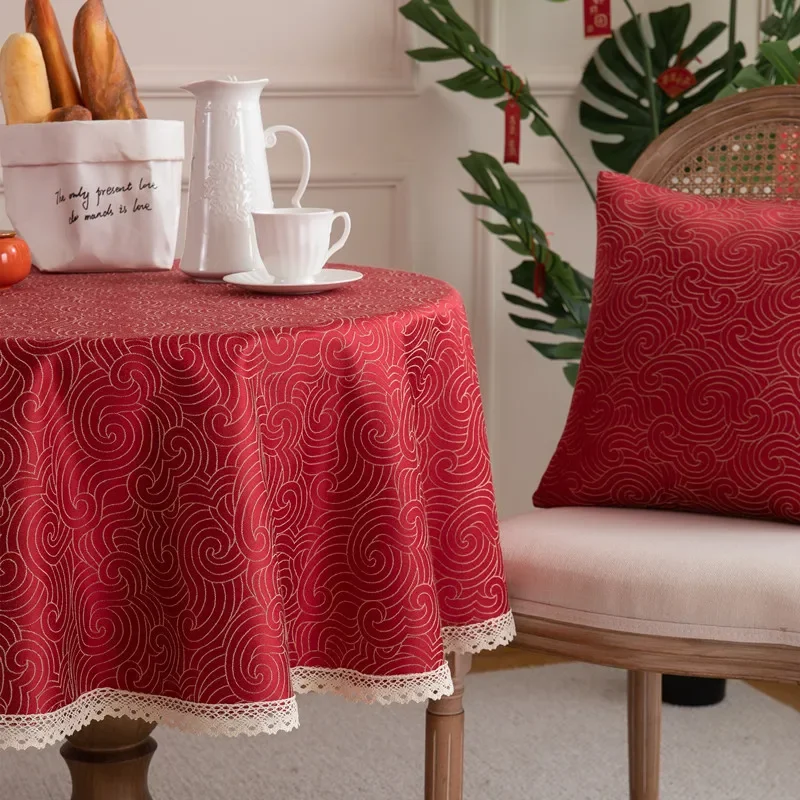 New Year's Red Tablecloth Chinese Style Jacquard Fabric Thickened and Easy To Clean Apply To Wedding Room Decoration Cover Cloth
