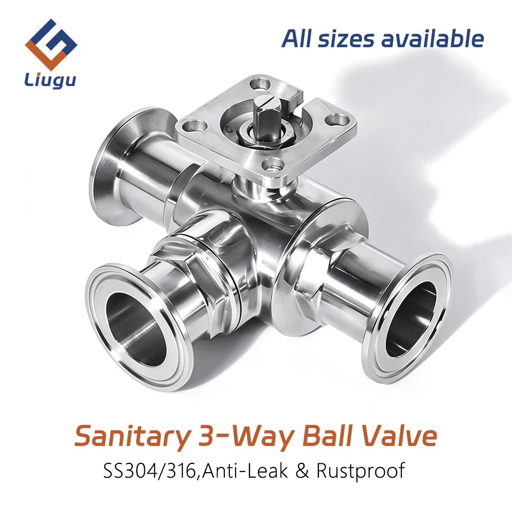 304/316L Stainless Steel Sanitary Three-way Ball Valve,High Platform T/L Port,Tri Clamp Fast Install,OD19-102mm,Food Grade Valve