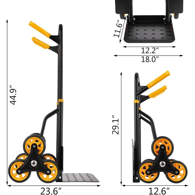 Climber Hand Truck, Heavy-Duty Hand Truck Dolly 330 Lbs Capacity, Foldable Trolley Stair Climber with 12.2