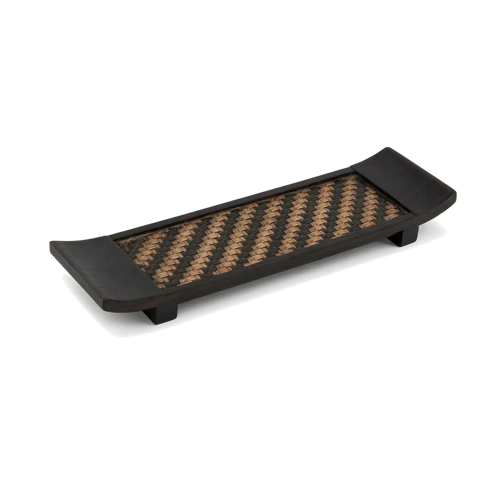 Wood Bamboo Beverage Holder Tray with Woven Center Design for Tea Ceremony Sushi Dining and Snack Service