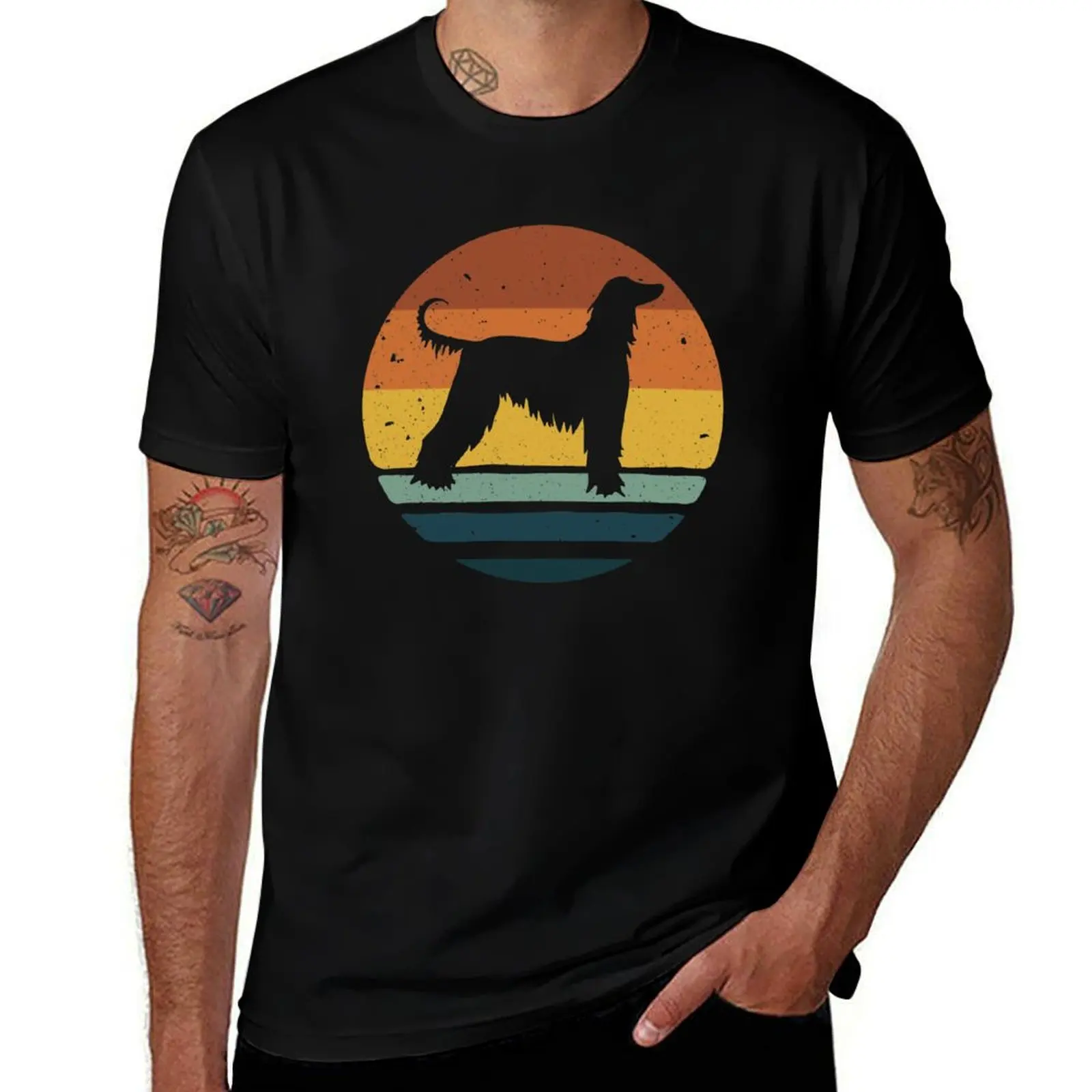 Afghan Hound Retro Vintage T-Shirt Work Wear Short Sleeve T-Shirt