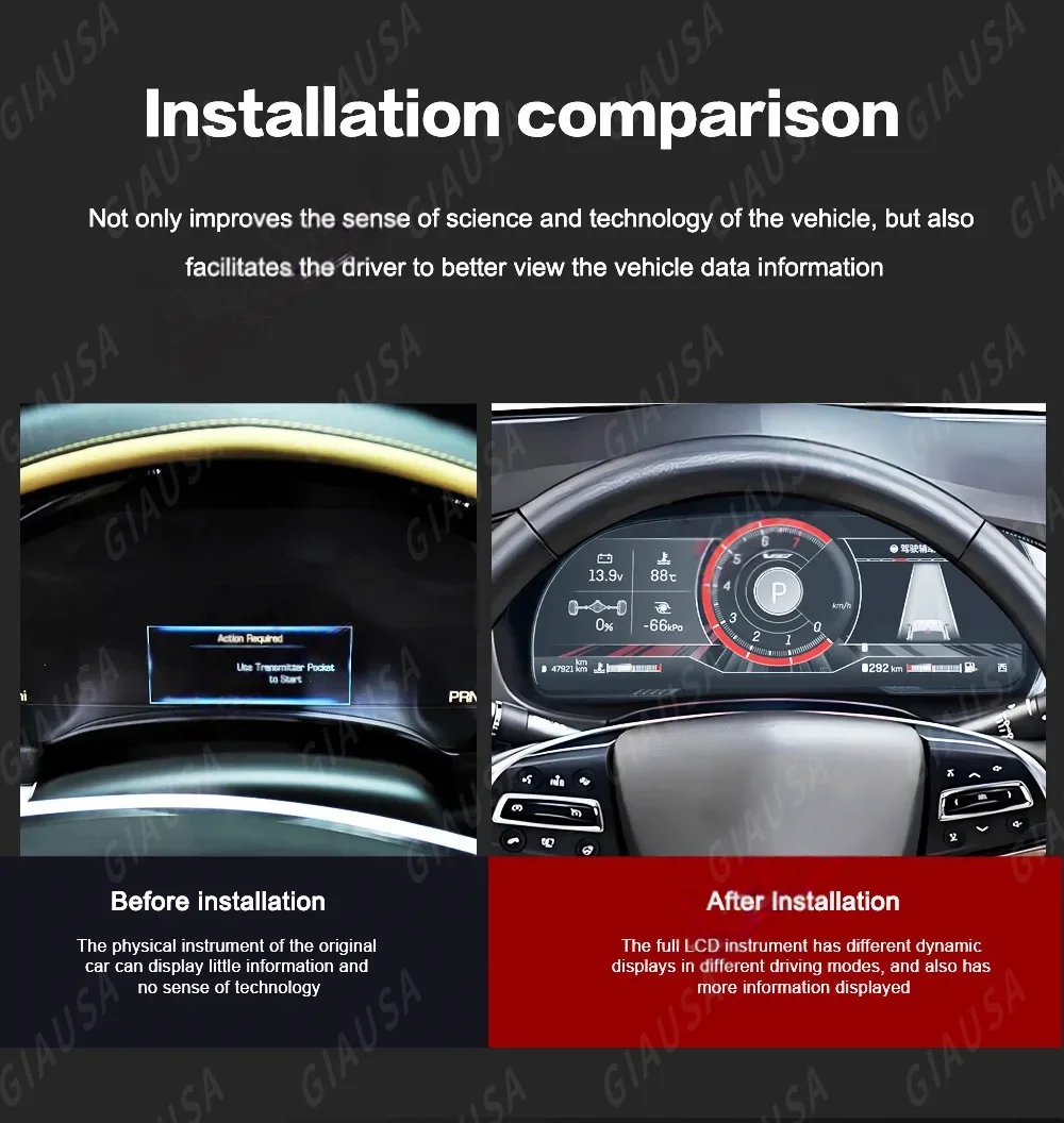 12.3 inch Digital Instrument Cluster For Cadillac XTS/CTS 2014- 2019 Virtual Cockpit Speedometer HD Display Wireless CarPlay