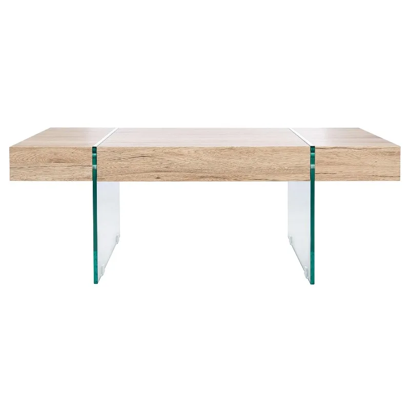 Natural Rectangular Floating Coffee Table Glass Legs Modern Architectural Living Room Office 47 Inch, Customized