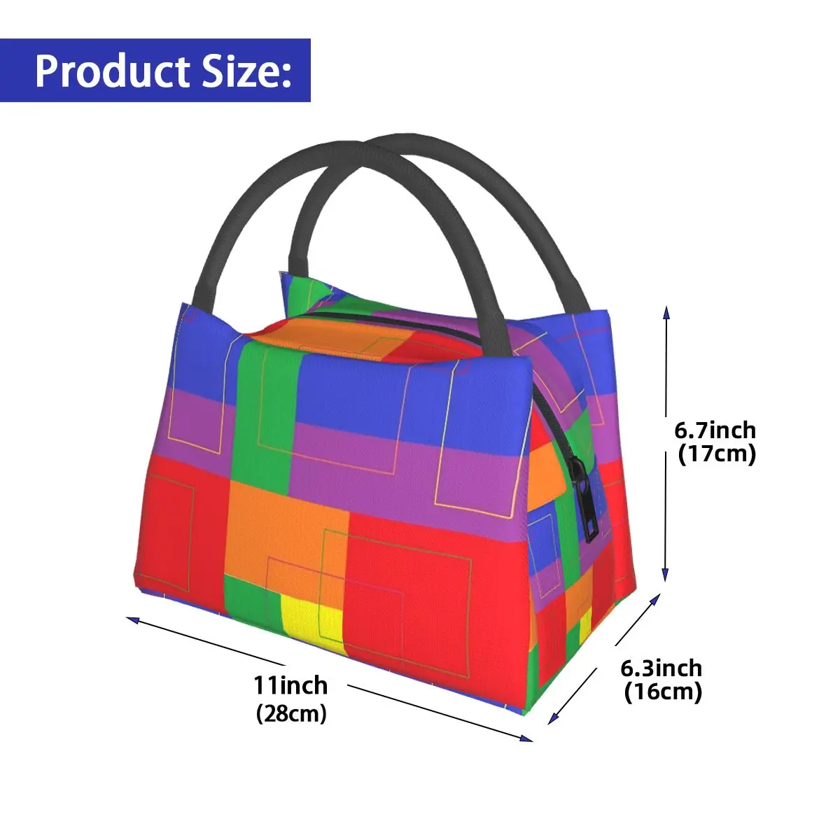 Colorblock Print Lunch Bag Geometry Cute Lunch Box Picnic Convenient Thermal Tote Handbags Designer Cooler Bag