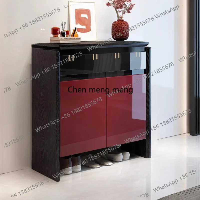 

Italian entrance shoe cabinet French red storage at the door Large-size solid wood shoe cabinet