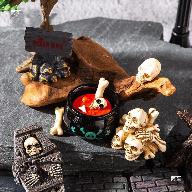 Halloween Micro Landscape Skeleton Miniatures Desktop Handicrafts Mummy Ornaments Home Office Desktop Pumpkin Decor 미니어처