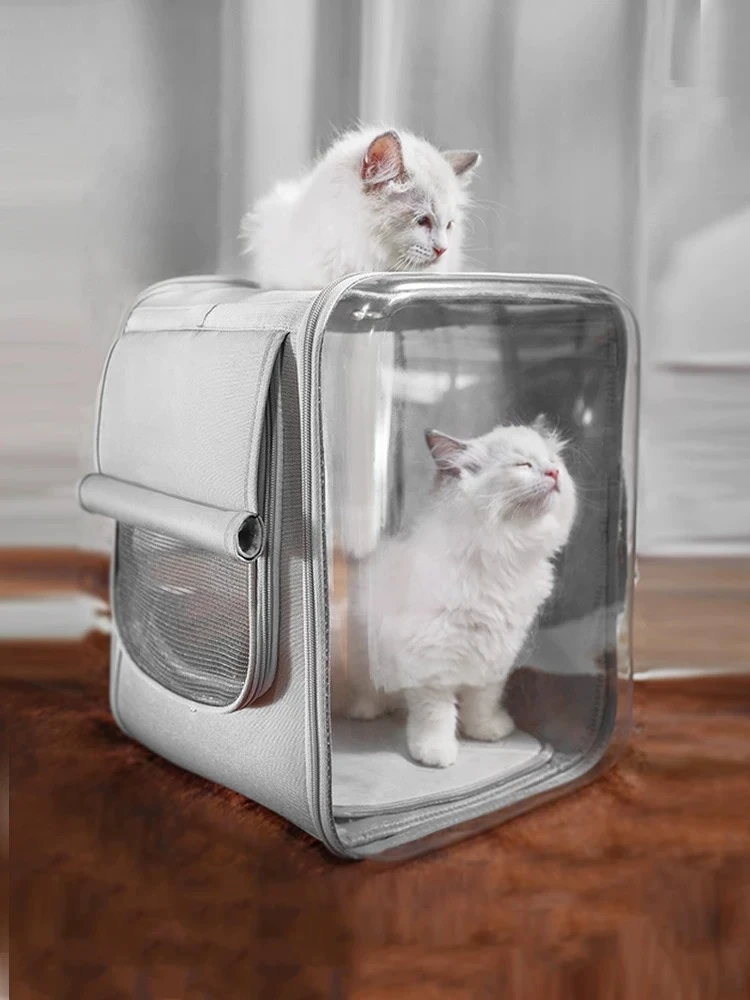 Pet out cat bag portable backpack dog breathable large capacity space capsule double-sided transparent dog bag