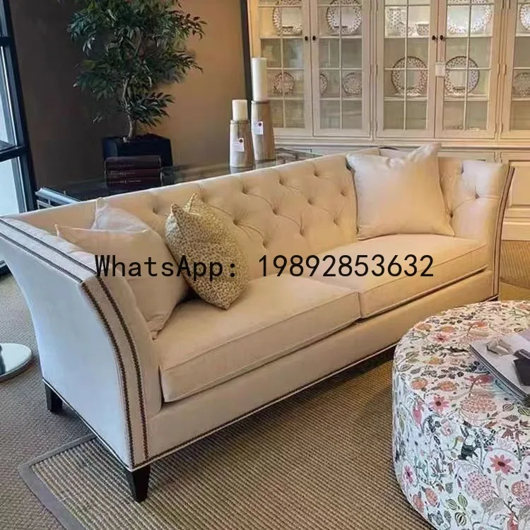 CZ American Style Leather Sofa Postmodern Minimalist Small Apartment Living Room Soft Sofa Set Simple American Style Button Sofa