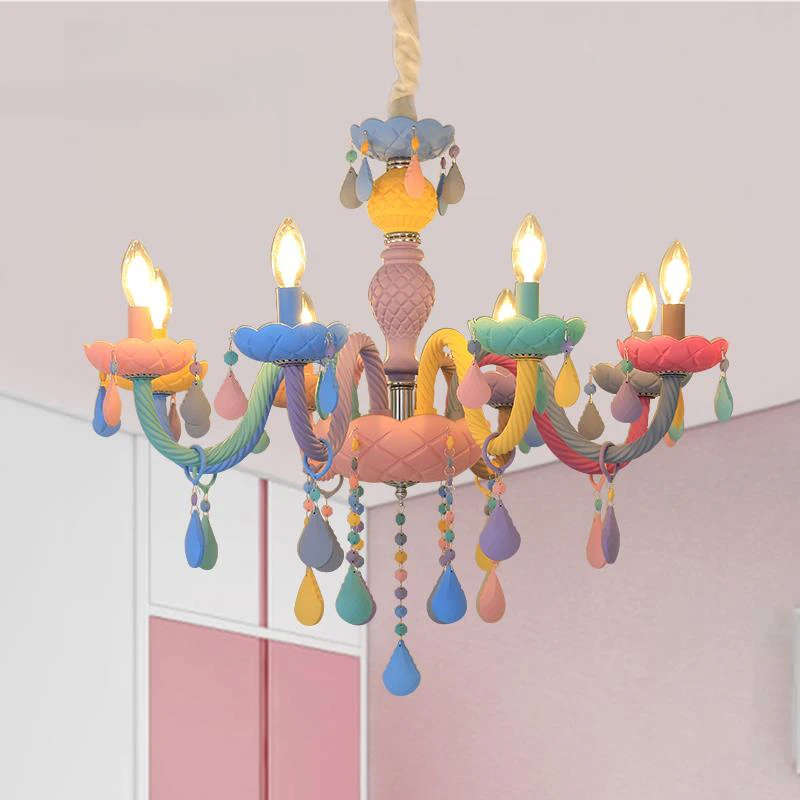 Rainbow Crystal Chandelier European Candle lustres Children's Bedroom Princess Makaron Lamps Winfordo Lighting 110V/220V