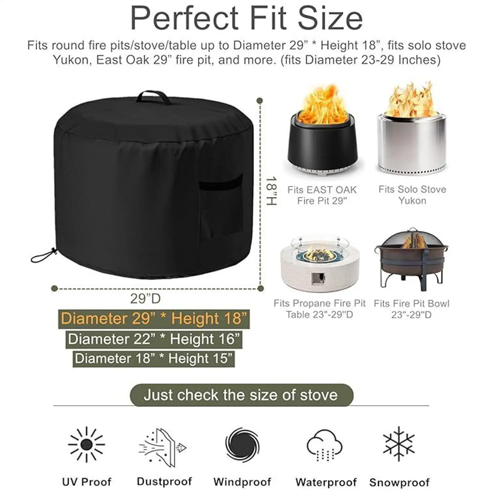 Round Fire Pit Cover Waterproof Round Fire Pit Protector For Outdoors Weatherproof Oxford Fabric Protector For Barbecue Bonfire view 5