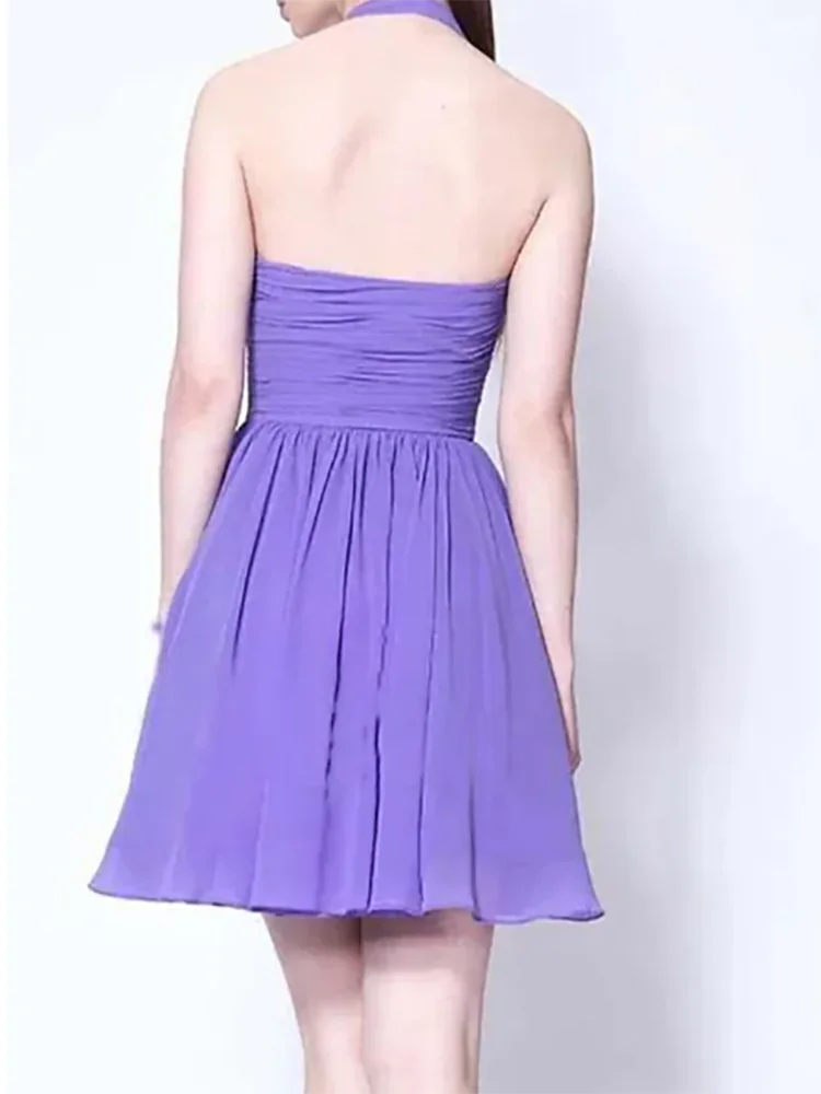 Halter Sleeveless Short Homecoming Dresses A-Line with Ruched Mini Graduation Cocktail Celebrity Formal Prom Party Gown