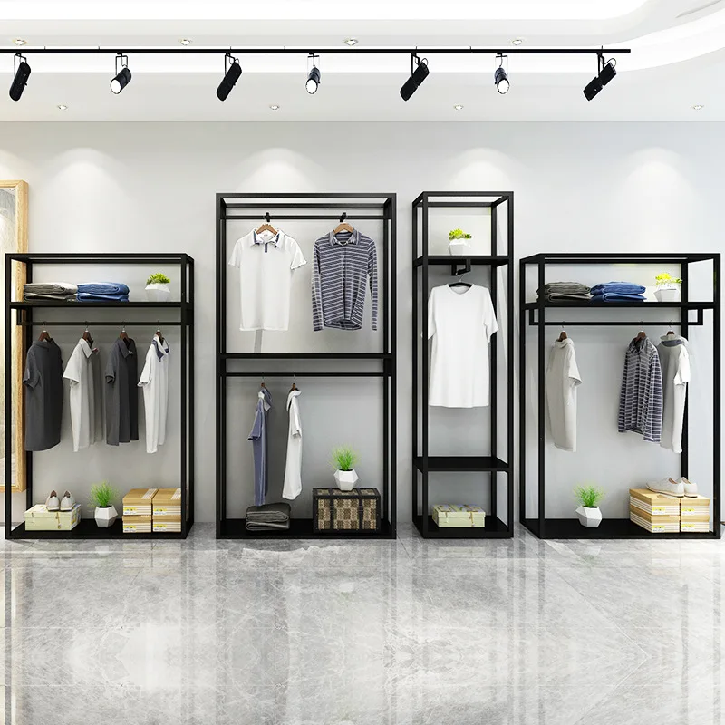 custom.Kainice Popular Stainless Steel Clothing Store Display Stand Clothes Wall Hanger Combination Side Hanging Display Rack