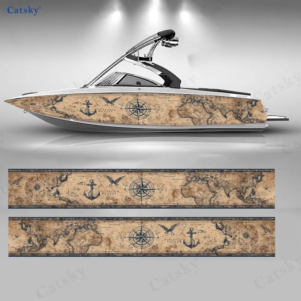 

Charting the Seas Boat Stickers, PVC Waterproof Durable Vinyl Wrap Decals for Fishing Boats, Durable and Stylish Design