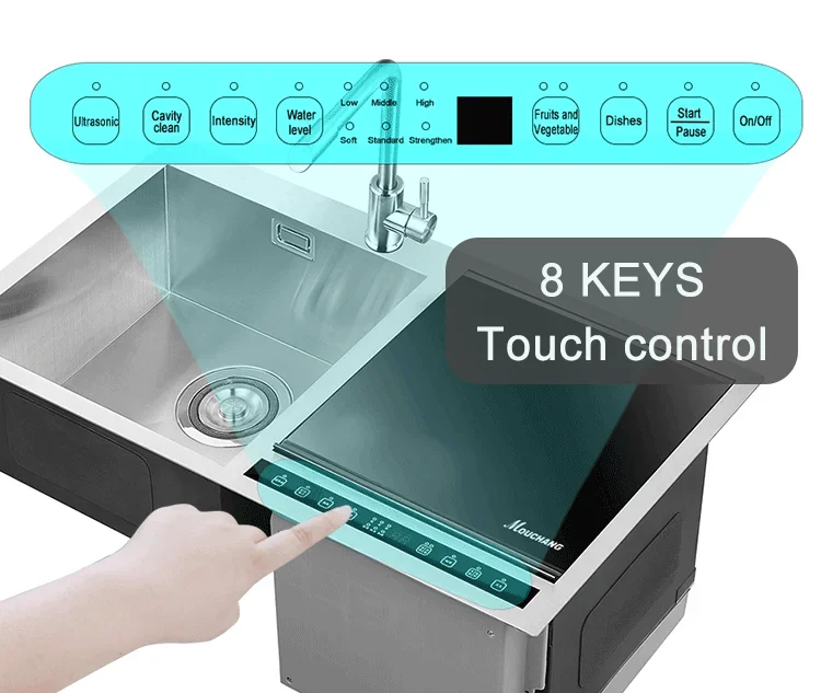 Household Stainless Steel Touch Adjustable Built In Dishwasher With Kitchen Sink