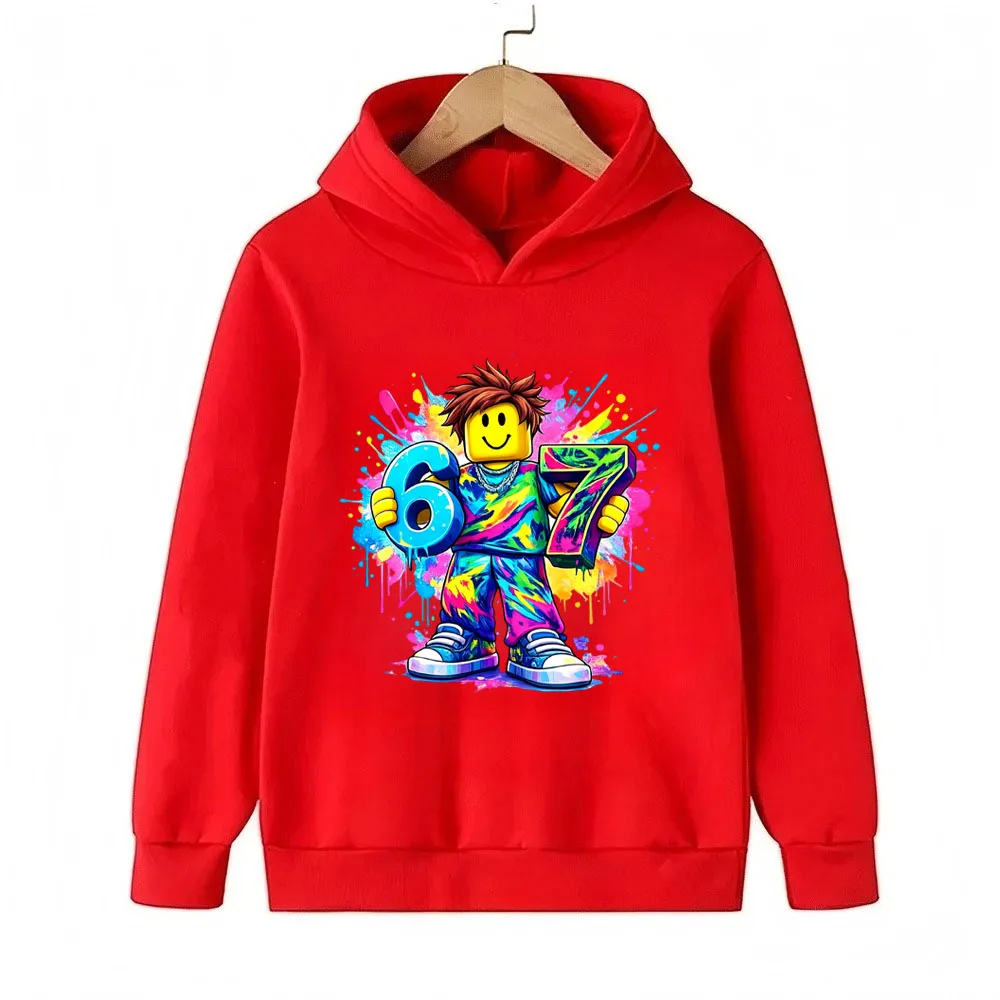 New Roblox Game 67 Digital Print Kids Autumn and Winter Hoodie for Boys and Girls Casual Top Childrens Cartoon Graphic Tops