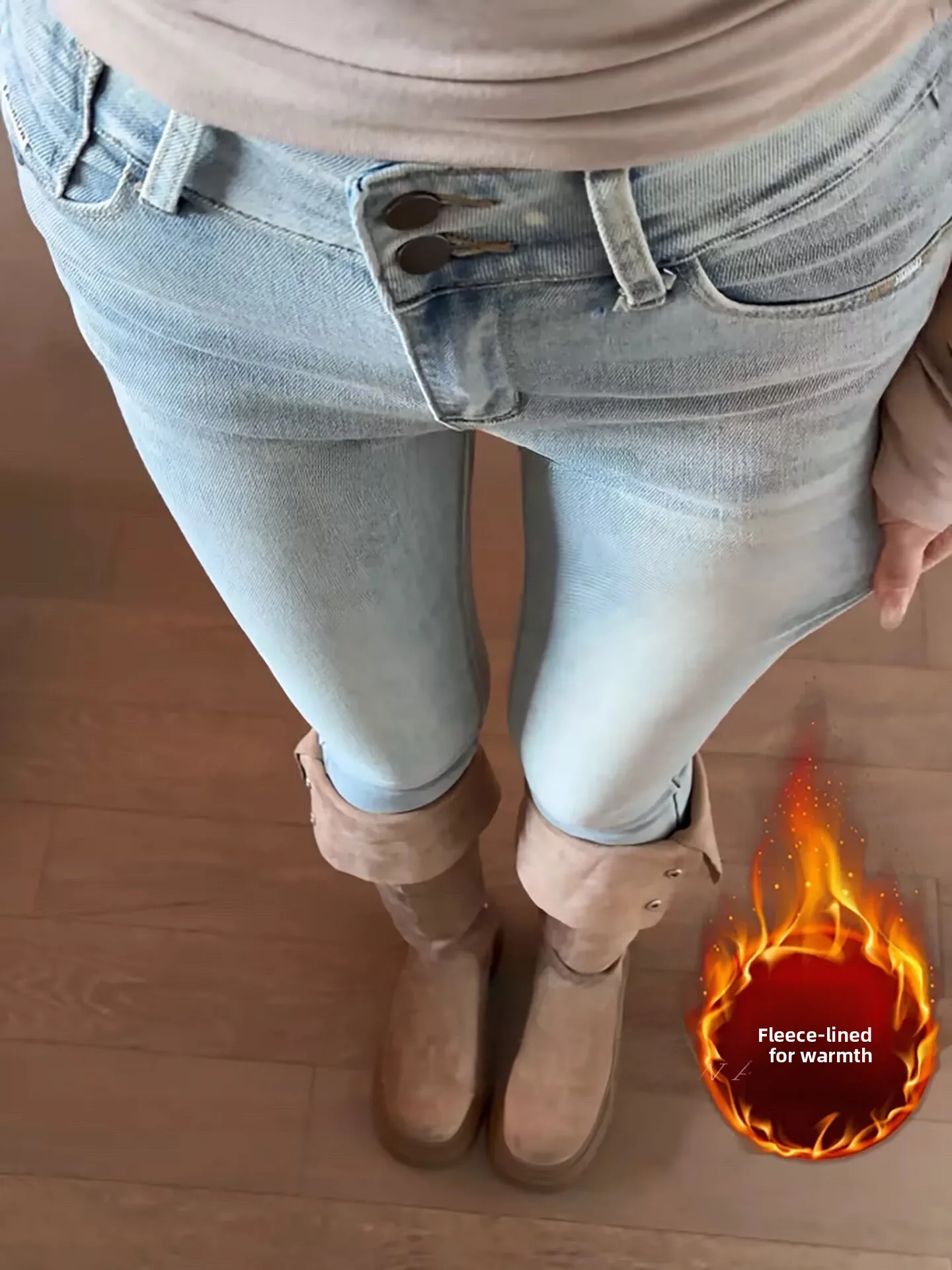 

High Waist Fce Lined Denim Jeans Women's Slim Fit Butt Enhancing Cotton Stretch Fabric Autumn Warm Faion Cleanfit Sle